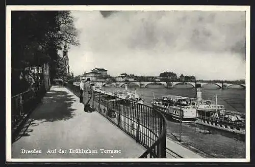 AK Dresden, Dampfer auf der Brühlschen Terrasse