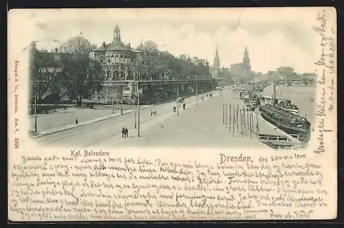 AK Dresden, Kgl. Belvedere mit Dampfern an der Anlegestelle