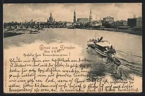 AK Dresden, Elbe mit Schiff