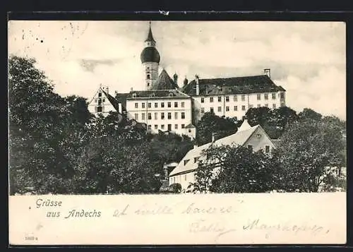 AK Andechs, Teilansicht mit Kirchenturm