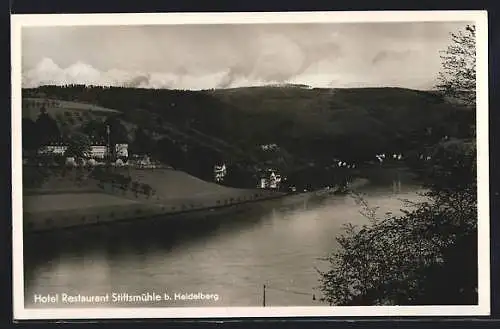 AK Stiftsmühle b. Heidelberg, Flusspartie mit Hotel-Restaurant