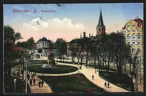 AK Karlsruhe, Kaiserplatz mit Denkmal