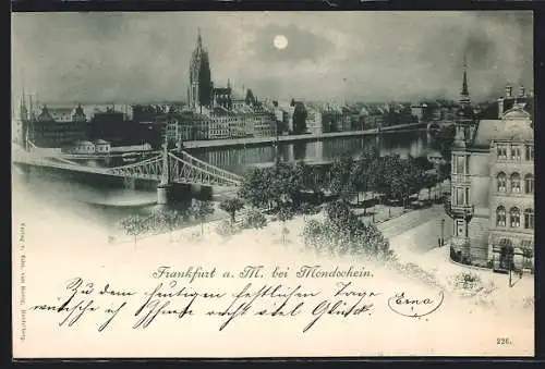 Mondschein-AK Frankfurt, Blick auf die Altstadt von Sachsenhausen aus