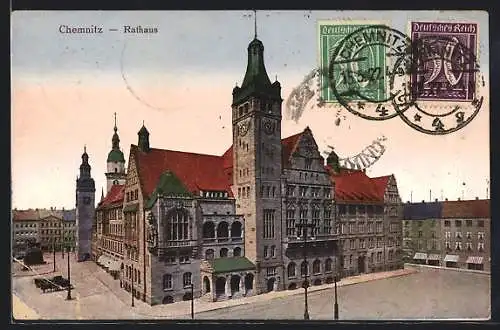AK Chemnitz, das imposante Rathaus der Stadt