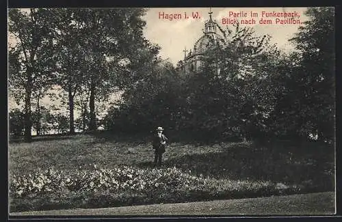 AK Hagen i. W., Partie im Funkenpark mit Blick auf den Pavillon