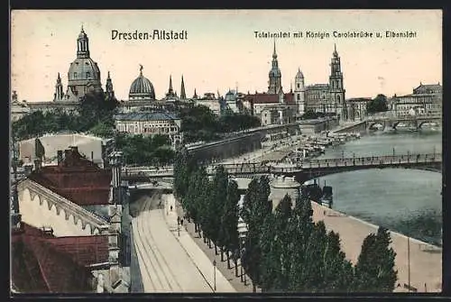 AK Dresden, Frauenkirche, Schloss und Landeplatz der Dampfer