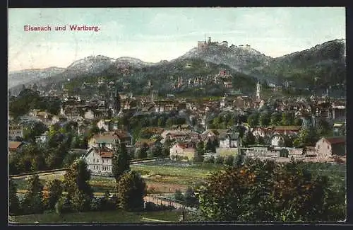 AK Eisenach, die Wartburg, Stadttotalöe mit der Burg