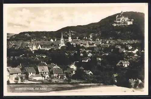 AK Wernigerode am Harz, Teilansicht mit Schloss
