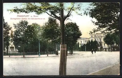 AK Frankfurt-Ostend, Zoologischer Garten mit Schützenbrunnen