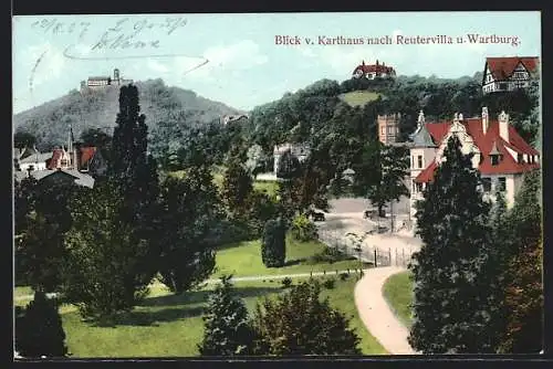 AK Eisenach, Blick vom Karthaus nsach Reutervilla und Wartburg