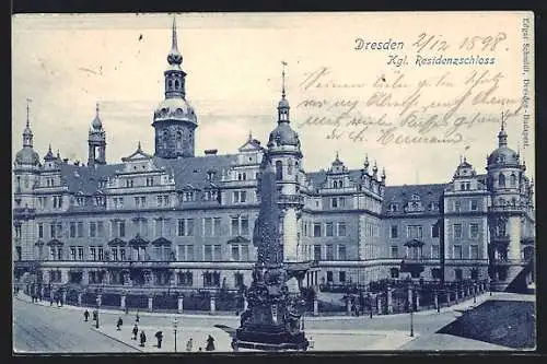 AK Dresden, Königliches Residenzschloss mit Wettin-Obelisk