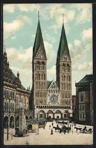 AK Bremen, Marktplatz mit Rathaus, Dom und Börse