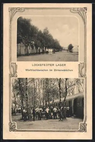 AK Hamburg-Lokstedt, Lockstedter Lager, Wellblechbaracken im Birkenwäldchen