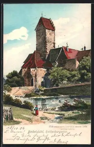 Lithographie Dinkelsbühl, Rothenburgertor