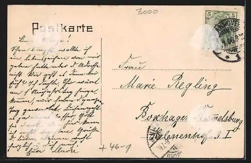 AK Hannover, Städtische Badeanstalt mit Strassenbahn im Vordergrund