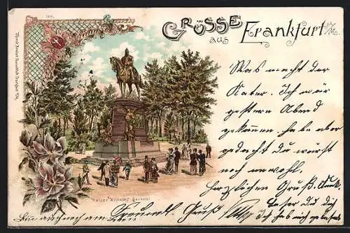 Lithographie Frankfurt, Kaiser Wilhelm I. Denkmal