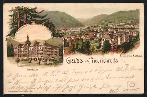 Lithographie Friedrichroda, Blick vom Kurhaus, Kurhaus