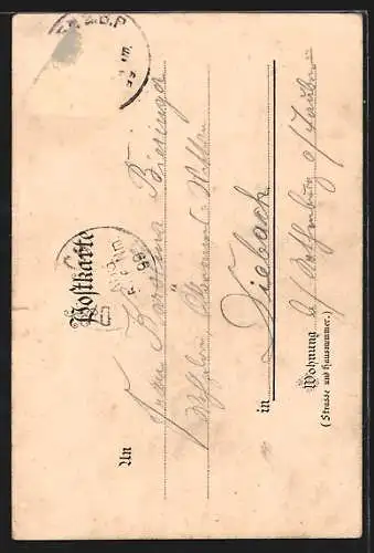 Lithographie München, Marienplatz mit Denkmal