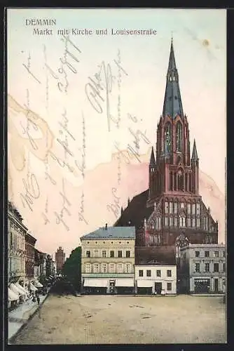 AK Demmin, Markt mit Kirche und Louisenstrasse