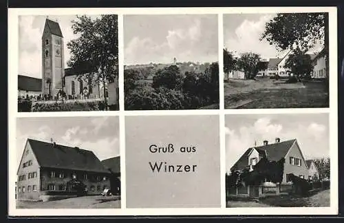 AK Winzer /Post Aletshausen, Geschäft Luitpold Kriener, Kirche