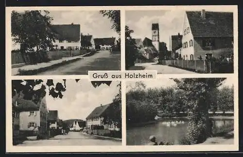 AK Holzheim / Neu-Ulm, Teilansichten mit Kirche u. Flusspartie