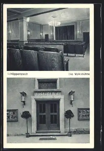 AK Schöppenstedt, Volksbühne, Eingang und Innenansicht