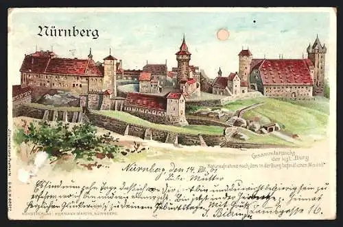 Lithographie Nürnberg, Gesamtansicht der königlichen Burg