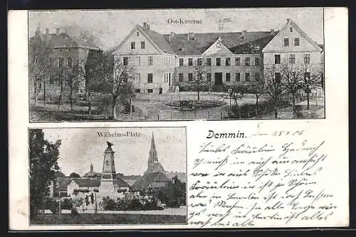 AK Demmin, Die Ost-Kaserne, Denkmal am Wilhelmsplatz