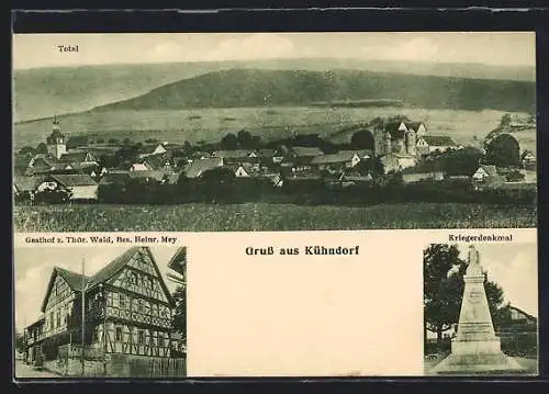 AK Kühndorf / Thür., Gasthof zum Thüringer Wald, Kriegerdenkmal, Teilansicht