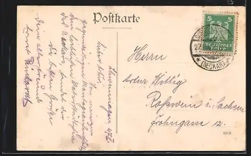 AK Schwenningen a. N., Verlängerte Karlsstrasse, Obsthandlung Alois Busch, Hölzlekönig