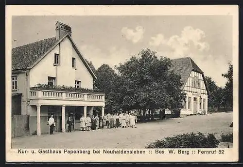 AK Neuhaldensleben, Kur- und Gasthaus Papenberg mit Personal