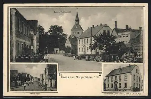 AK Burkartshain i. Sa., Restaurant Zur Post, Ortsstrasse, Innere Ortsansicht