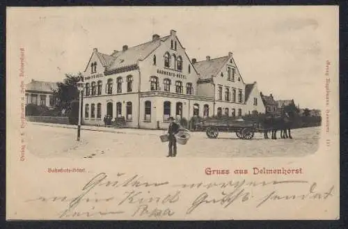 AK Delmenhorst, Bahnhofs-Hotel mit Pferdewagen