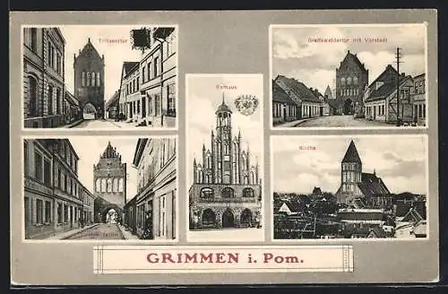 AK Grimmen i. Pom., Tribseertor, Greifswaldertor mit Vorstadt