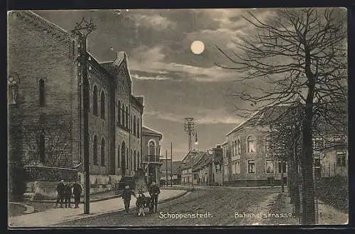 AK Schöppenstedt, Bahnhofstrasse bei Vollmond