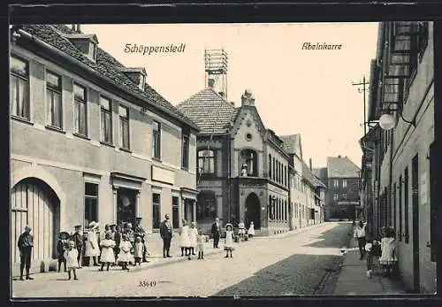 AK Schöppenstedt, Strassenpartie Abelnkarre, mit Kindergruppe