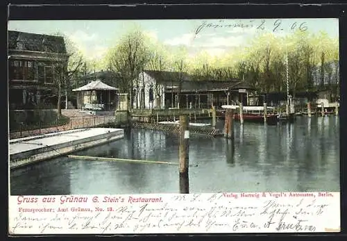 AK Grünau / Köpenick, G. Steins Restaurant, vom Wasser gesehen