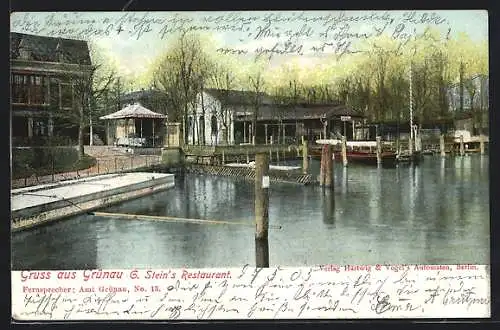 AK Grünau / Köpenick, Stein`s Restaurant mit Uferpartie