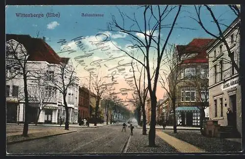 AK Wittenberge /Elbe, Kreuzung an der Bahnstrasse mit Geschäft H. Tietze