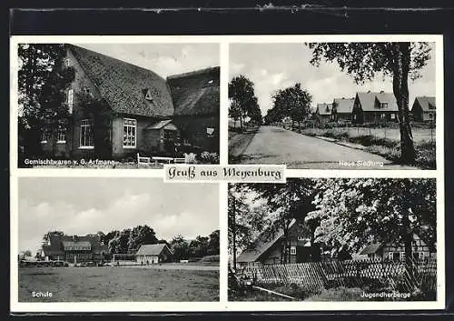 AK Meyenburg / Bremen, Gemischtwaren G. Arfmann, Neue Siedlung, Jugendherberge