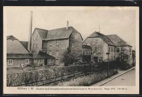 AK Rüthen i. W., Gasthof und Dampfkornbranntweinbrennerei E. Wormstall