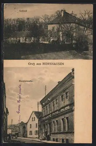 AK Hornhausen, Hauptstrasse, das Schloss im Herbst