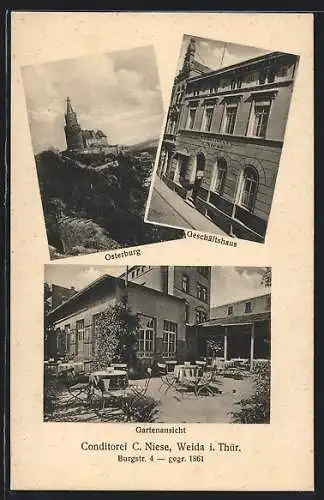 AK Weida i. Thür., Café-Conditorei C. Niese, Burgstrasse 4, Osterburg, Geschäftshaus