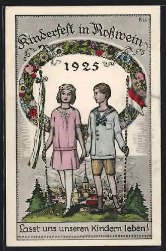 AK Rosswein, Kinderfest 1925, Kleines Paar hält sich an der Hand
