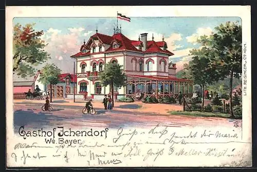 Lithographie Ichendorf / Köln, Ansicht vom Gathof
