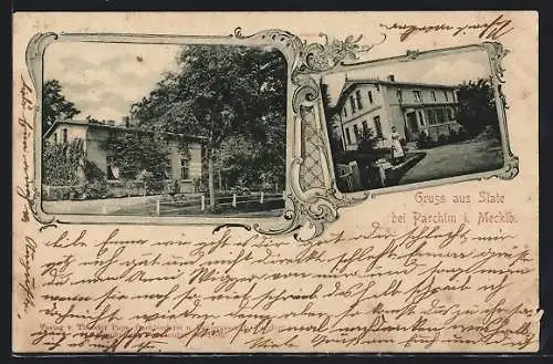 AK Slate bei Parchim, Gasthaus Ohnesergu, Wohnhaus