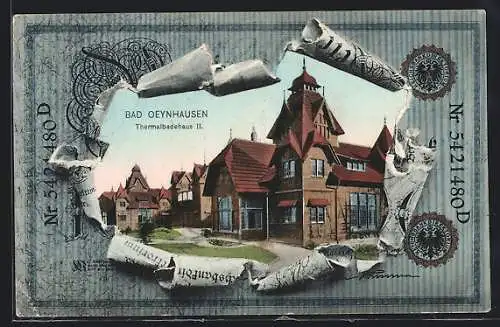 AK Bad Oeynhausen, Thermalbadehaus II, Ansicht auf Geldschein