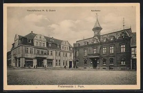 AK Freienwalde i. Pom., Geschäftshaus M. S. Dobrin, Apotheke