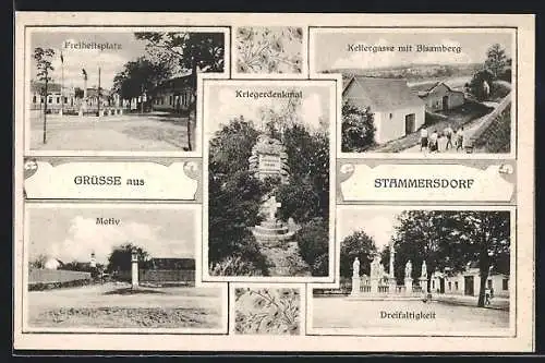 AK Wien-Stammersdorf, Freiheitsplatz, Kellergasse mit Bisamberg