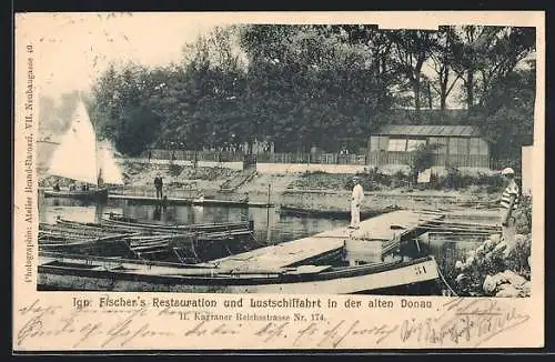 AK Wien, Ign. Fischers Restauration und Lustschiffahrt an der alten Donau, Kagraner Reichsstrasse 174